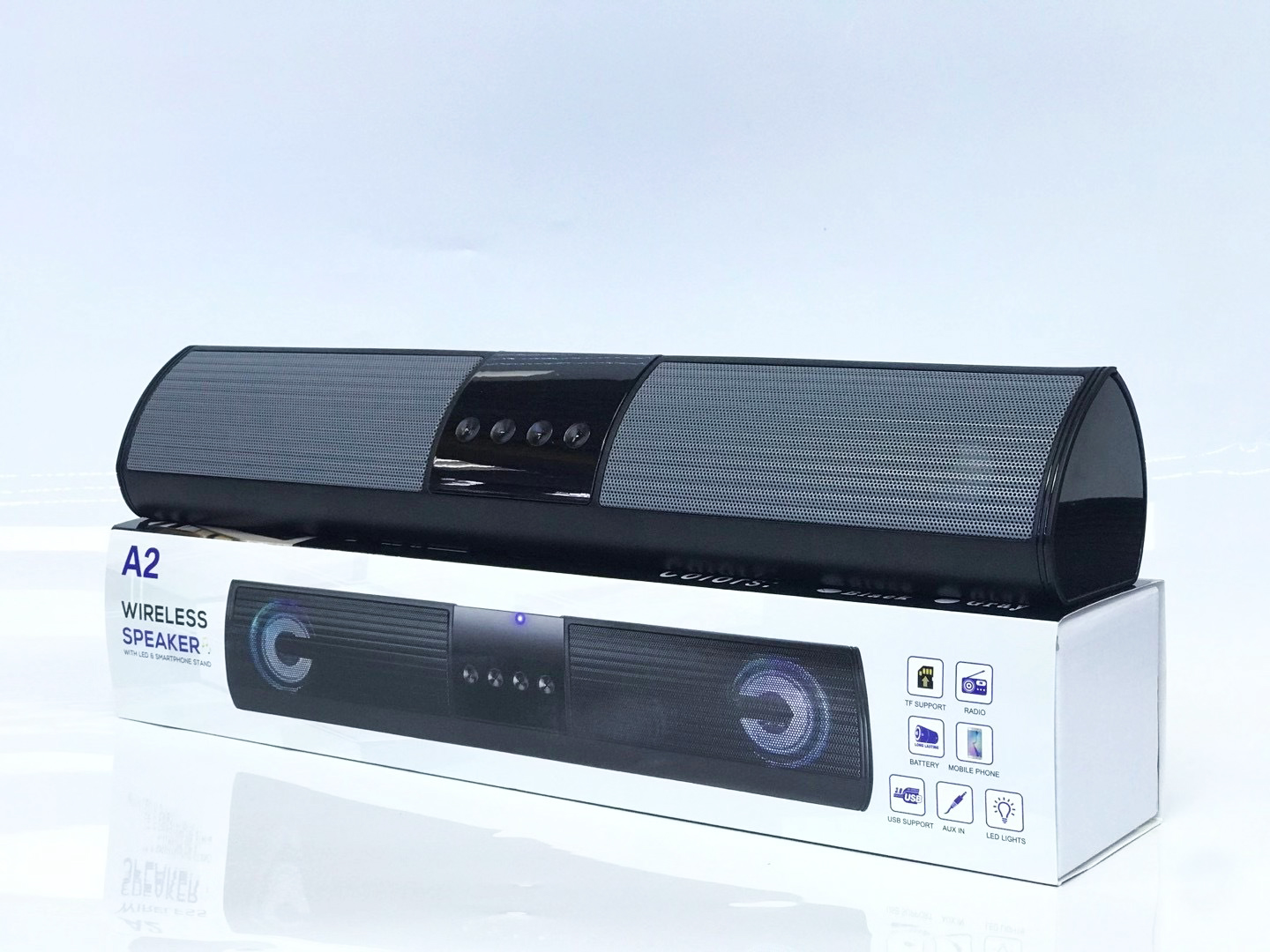 Loa bluetooth A2, loa không dây để bàn âm thanh chân thực, thiết kế loa kép siêu bass, Led chuyển màu, kết nối được với điện thoại, tivi, laptop- Hàng nhập khẩu