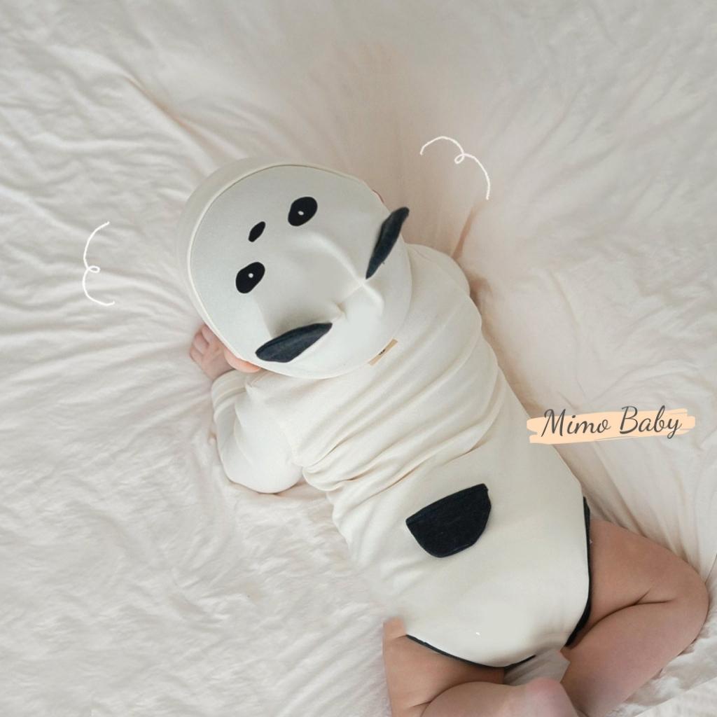 Set body chip cộc tay kèm mũ hình gấu panda đáng yêu cho bé QA22 Mimo Baby
