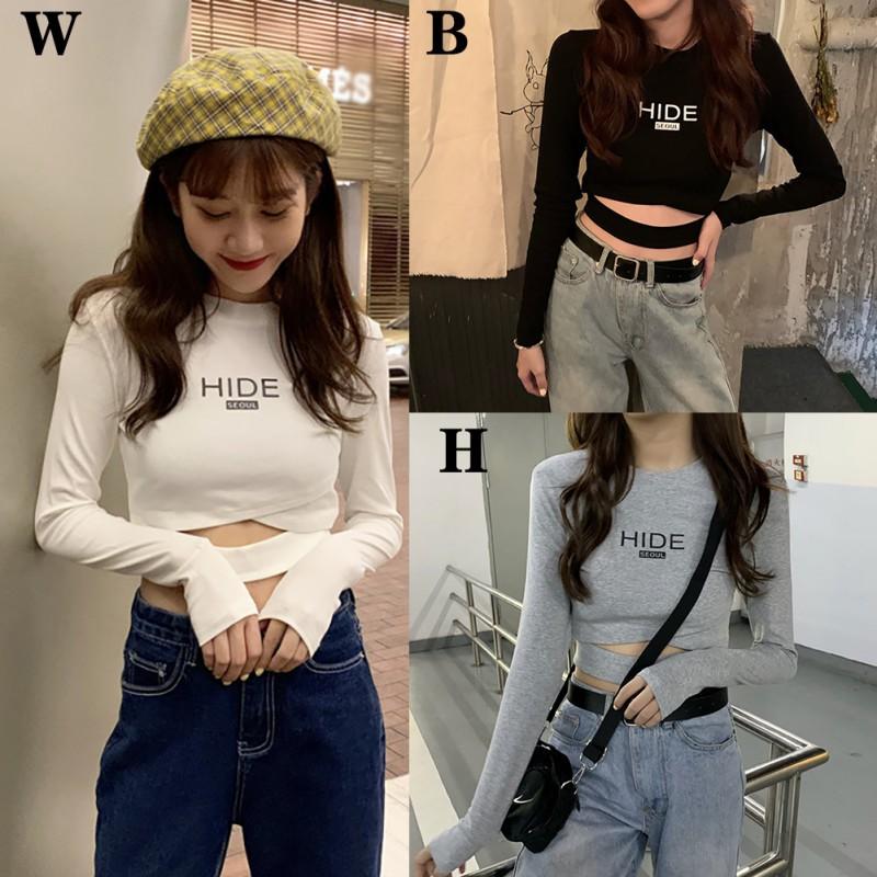 Áo thun nữ cổ tròn dài tay in họa tiết chữ