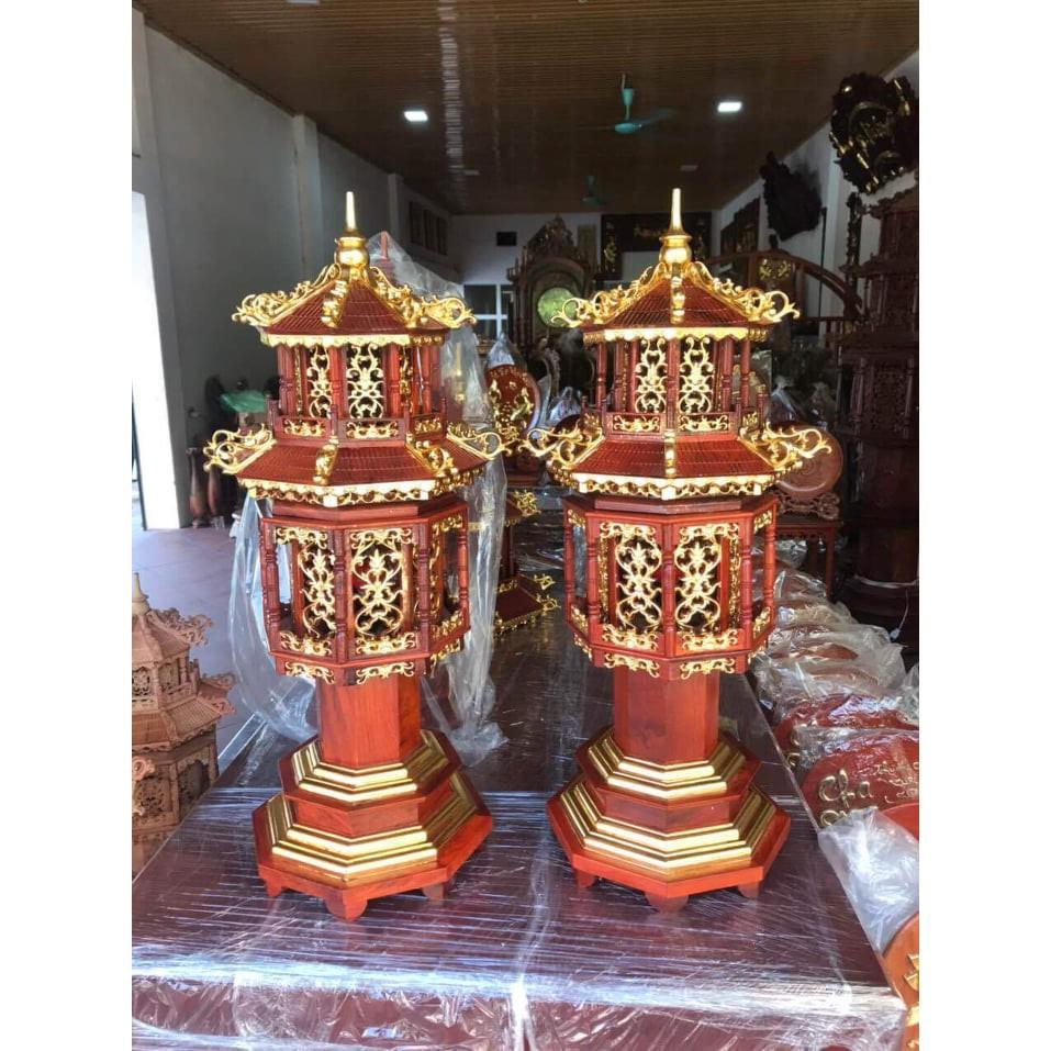 Cặp đèn thờ mái chùa gỗ hương cao 61