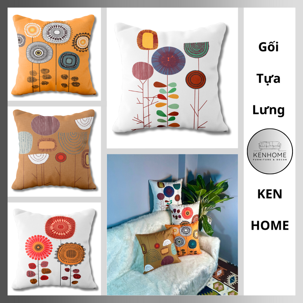 Gối Sofa Họa Tiết Bồ Công Anh - Gối Tựa Lưng Sofa Cổ Điển Dễ Trang Trí Không Gian Sống - Vải Bố Cao Cấp - Kích Thước 45x45cm