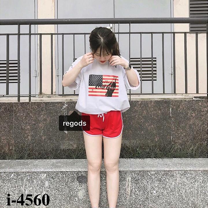 Áo thun nữ in cờ mỹ UNISEX - I4560