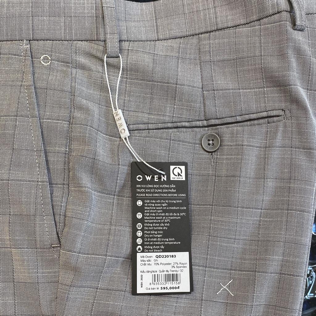 OWEN - Quần âu nam TRENDY màu XÁM KẺ Ô 220183 - Quần tây nam dáng ôm
