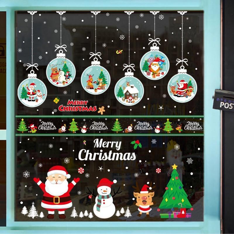 BỘ COMBO DECAL DÁN TƯỜNG NOEL HÍT TĨNH ĐIỆN - CHÂU XANH PHỐI NHÂN VẬT VUI NHỘN KÈM VIỀN NOEL