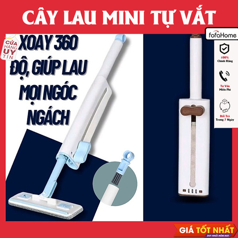 Cây Lau Tự Vắt Mini Đa Năng Vệ Sinh Kính, Bếp, Gạt Nước Với 2 Bông Lau Thay Thế Thấm Hút Tiện Lợi - Giao Màu Ngẫu Nhiên