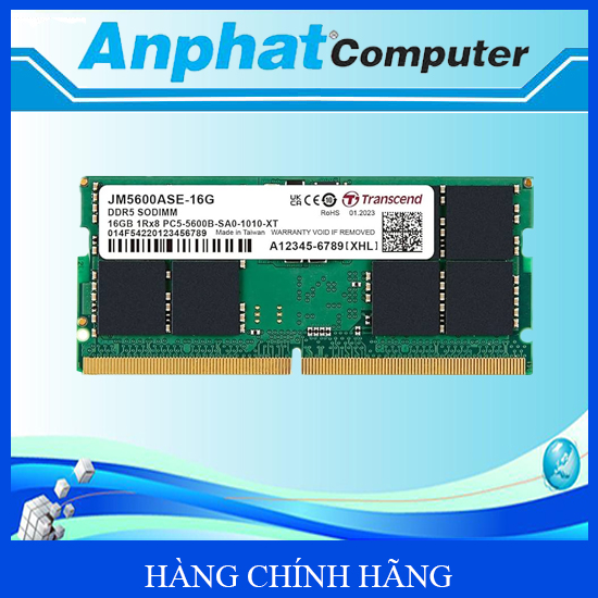 Bộ nhớ RAM Laptop Transcend 16GB JM DDR5 5600Mhz SO-DIMM 1RX8 2GX8 CL46 1.1V (JM5600ASE-16G) - Hàng Chính Hãng