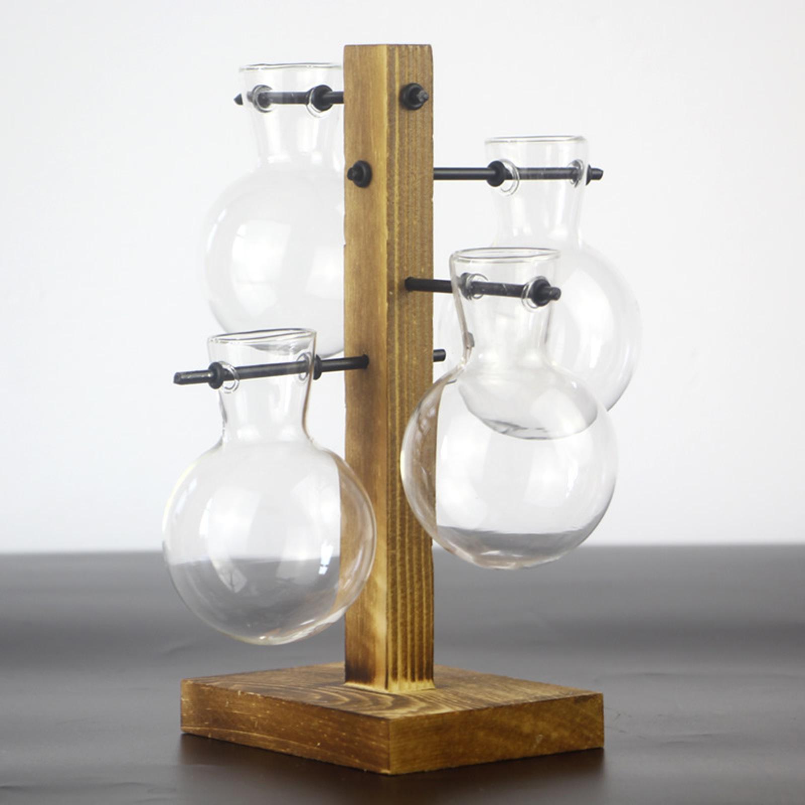 2- Test Tube Flower Bud Vase With Wooden Stand for Plants Home