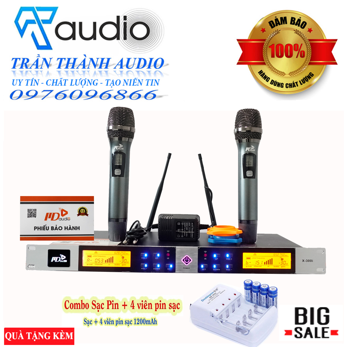 Micro Không Dây CMAUDIO Model MD 300i hàng chính hãng nhập khẩu Cao Cấp-Chế Độ Tự Ngắt-Tặng Kèm Combo khay sạc pin tiểu + 4 viên pin 1200mah