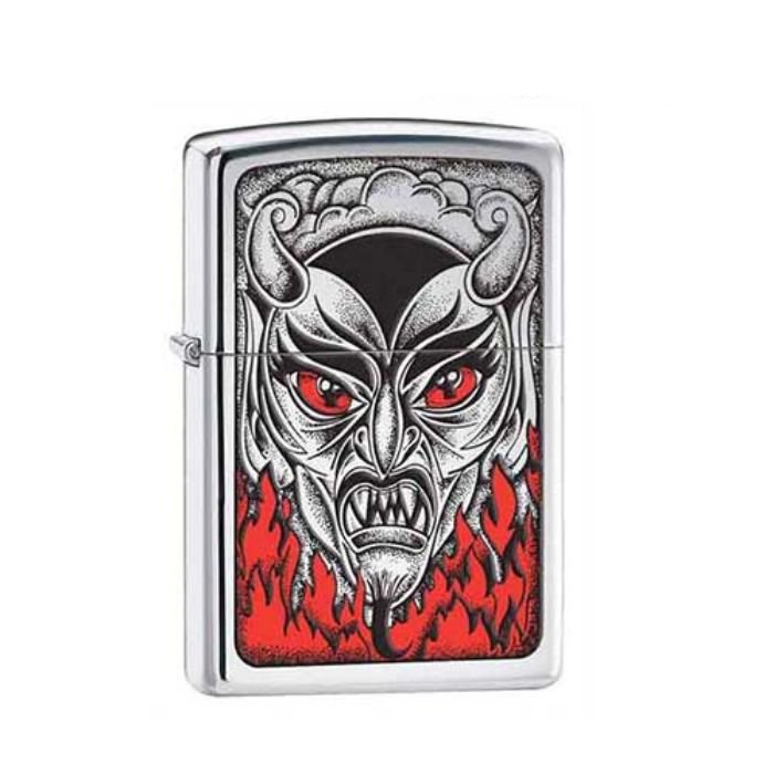 Bật Lửa Zippo Fire Down Below Devil High Polish Chrome Chính Hãng Usa