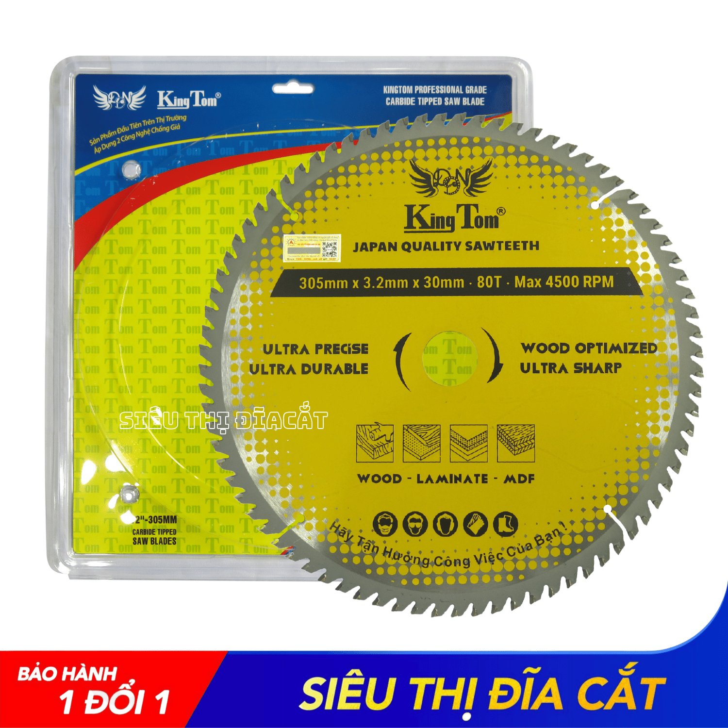 LƯỠI CƯA - LƯỠI CẮT GỖ 305-80 RĂNG KINGTOM VÀNG – CHẤT LƯỢNG VÔ ĐỊCH PHÂN KHÚC GIÁ RẺ!