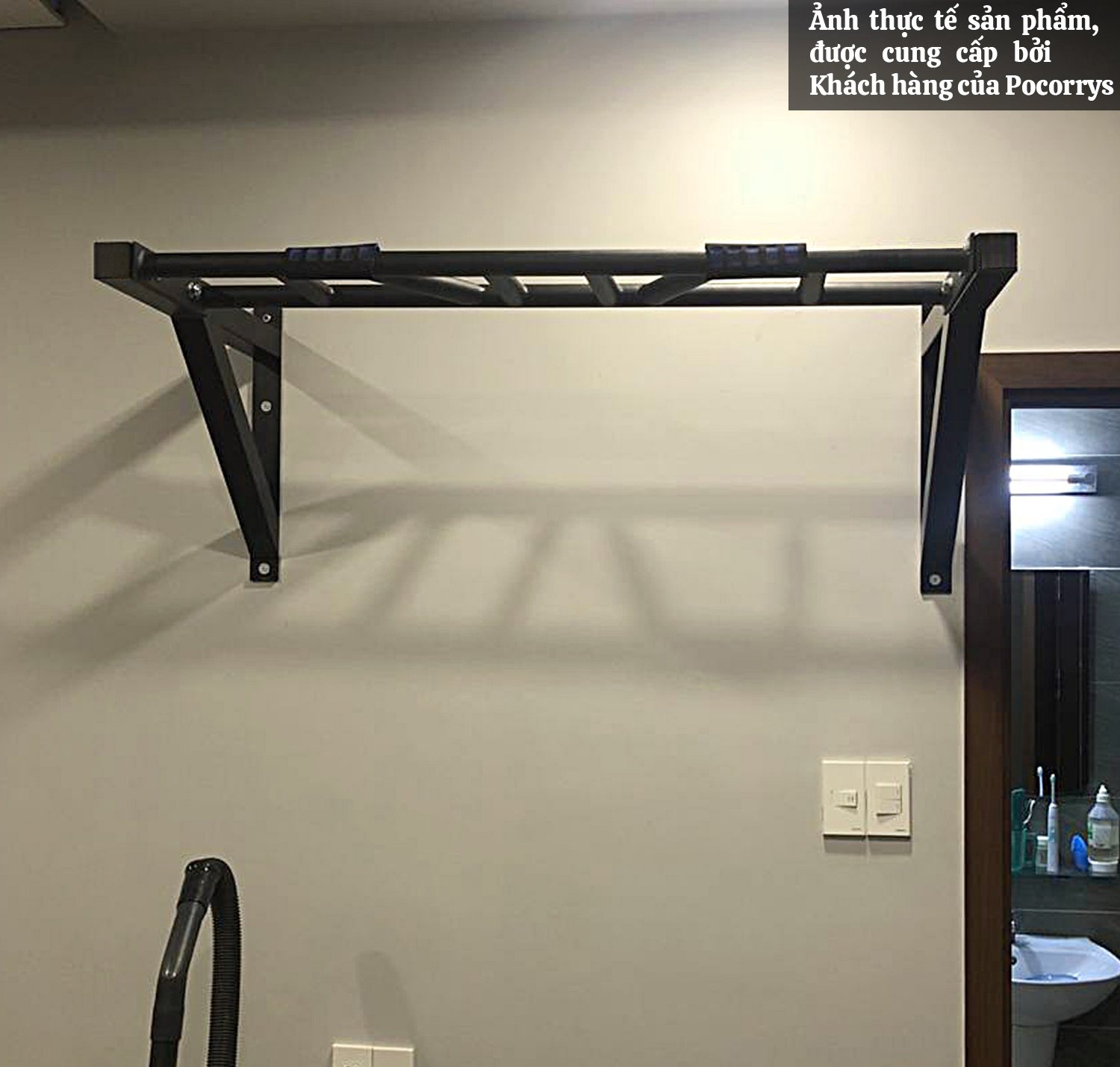 Xà đơn gắn tường, nhiều tay nắm, Xà đa thanh ngang, Pull up bar Pocorrys PMH-01, Màu đen
