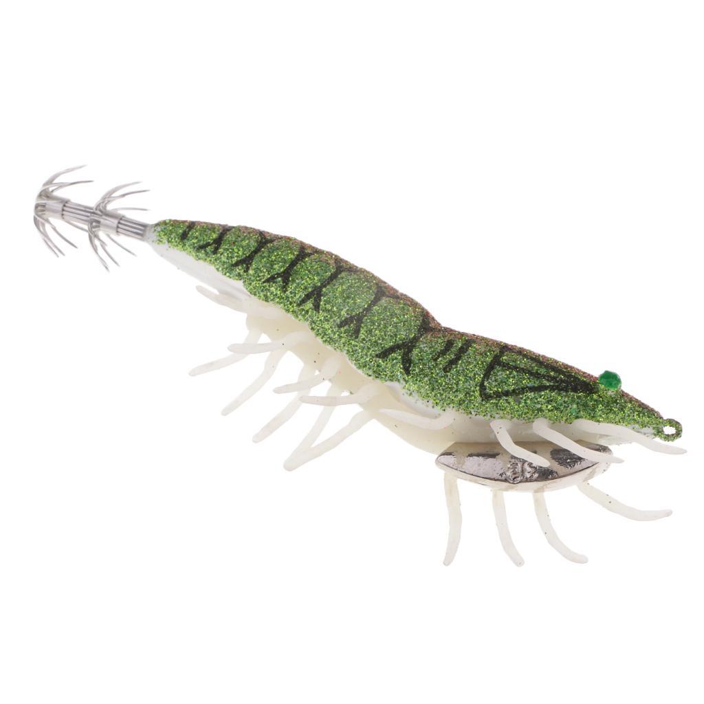 2pcs Glow In Dark Squid Jig Hooks Shrimp Fishing Lures W/ Luminous Soft Leg