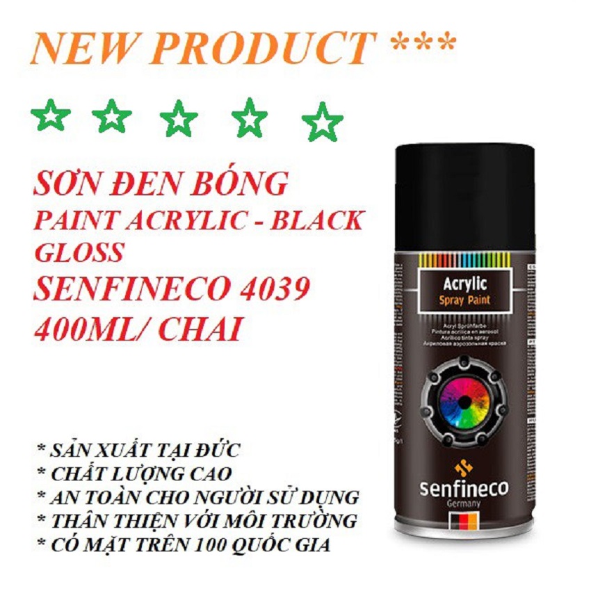 Sơn Đen Bóng SENFINECO 4039 Paint Acrylic Black Gloss 400ML/ Chai – HÀNG CHÍNH HÃNG