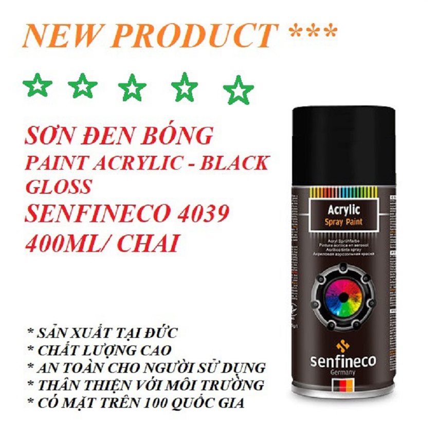 Sơn Đen Bóng SENFINECO 4039 Paint Acrylic Black Gloss 400ML/ Chai – HÀNG CHÍNH HÃNG 