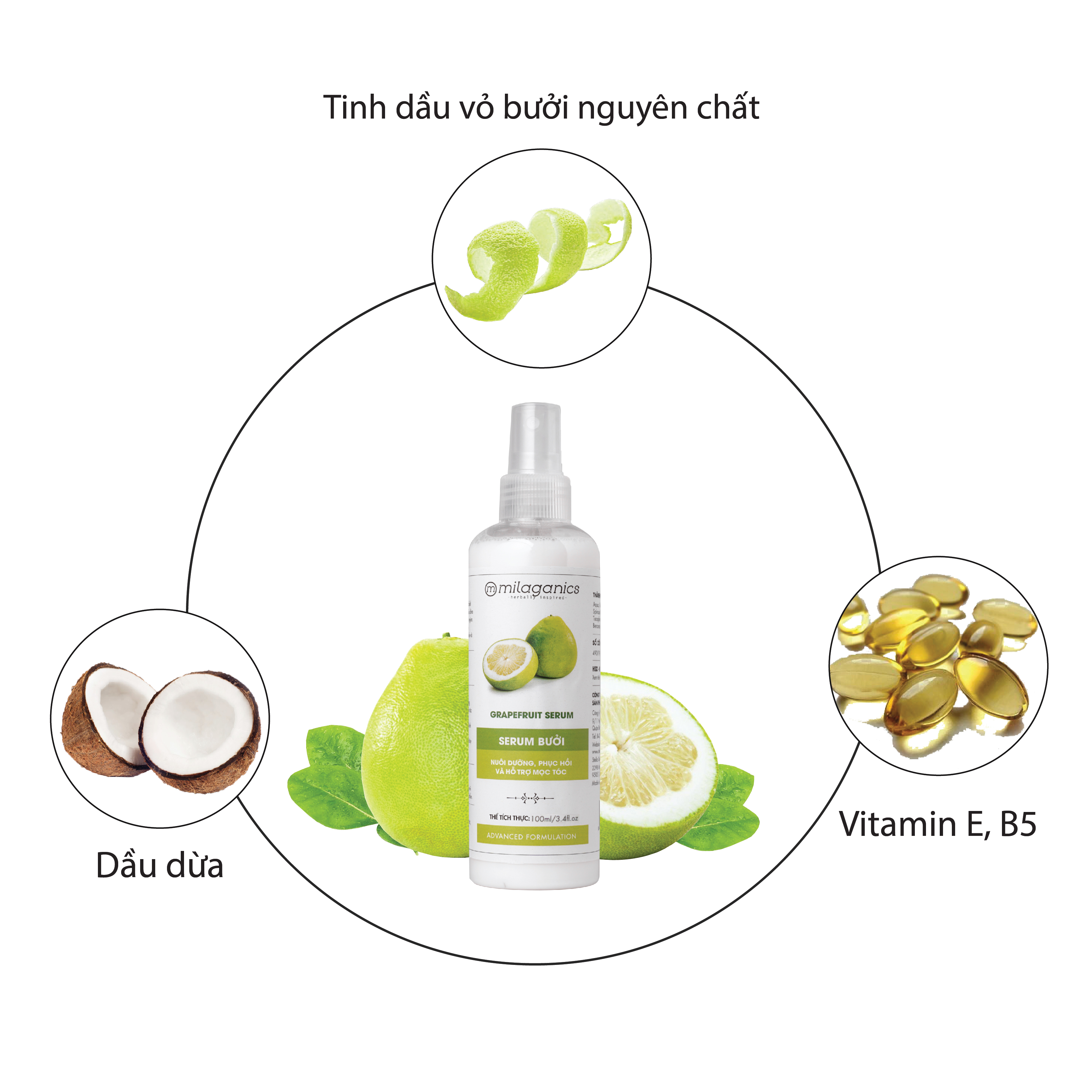 Serum Bưởi Ngừa Rụng Tóc &amp; Kích Thích Mọc Tóc Từ Tinh Dầu Bưởi Nguyên Chất MILAGANICS 100ml - 250ml (Chai)