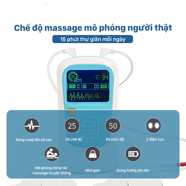 Máy massage xung điện trị liệu chạy bằng pin sạc,máy điện xung với công nghệ TENS