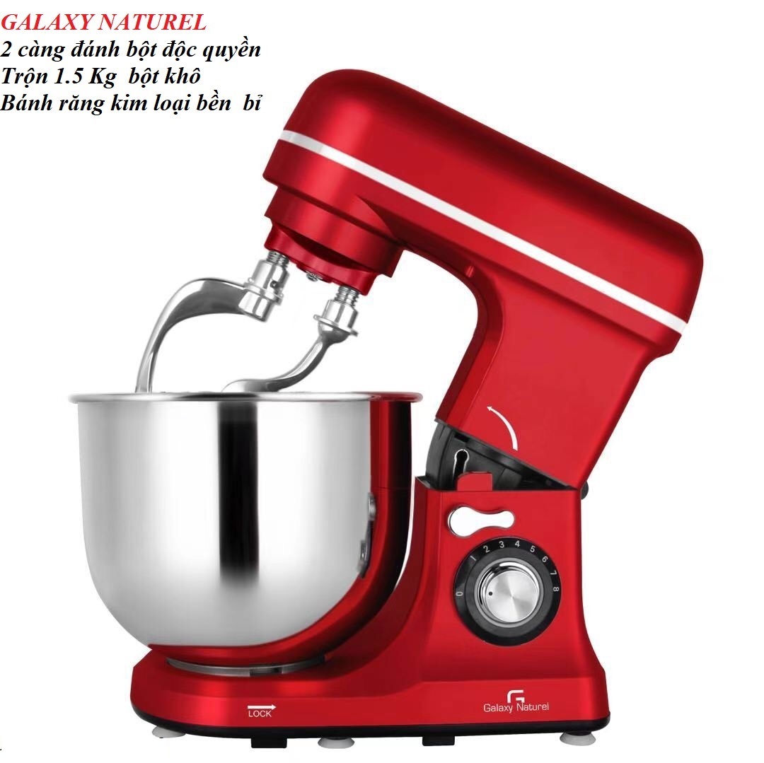Máy nhào bột GALAXY NATUREL 8L 1600W có 2 càng đánh bột cao cấp bánh răng kim loại - Trộn được 1.5 Kg bột khô - Đánh kem, trộn salad, làm chả giò, trà bông - Hàng chính hãng Ả Rập - Hàng nhập khẩu