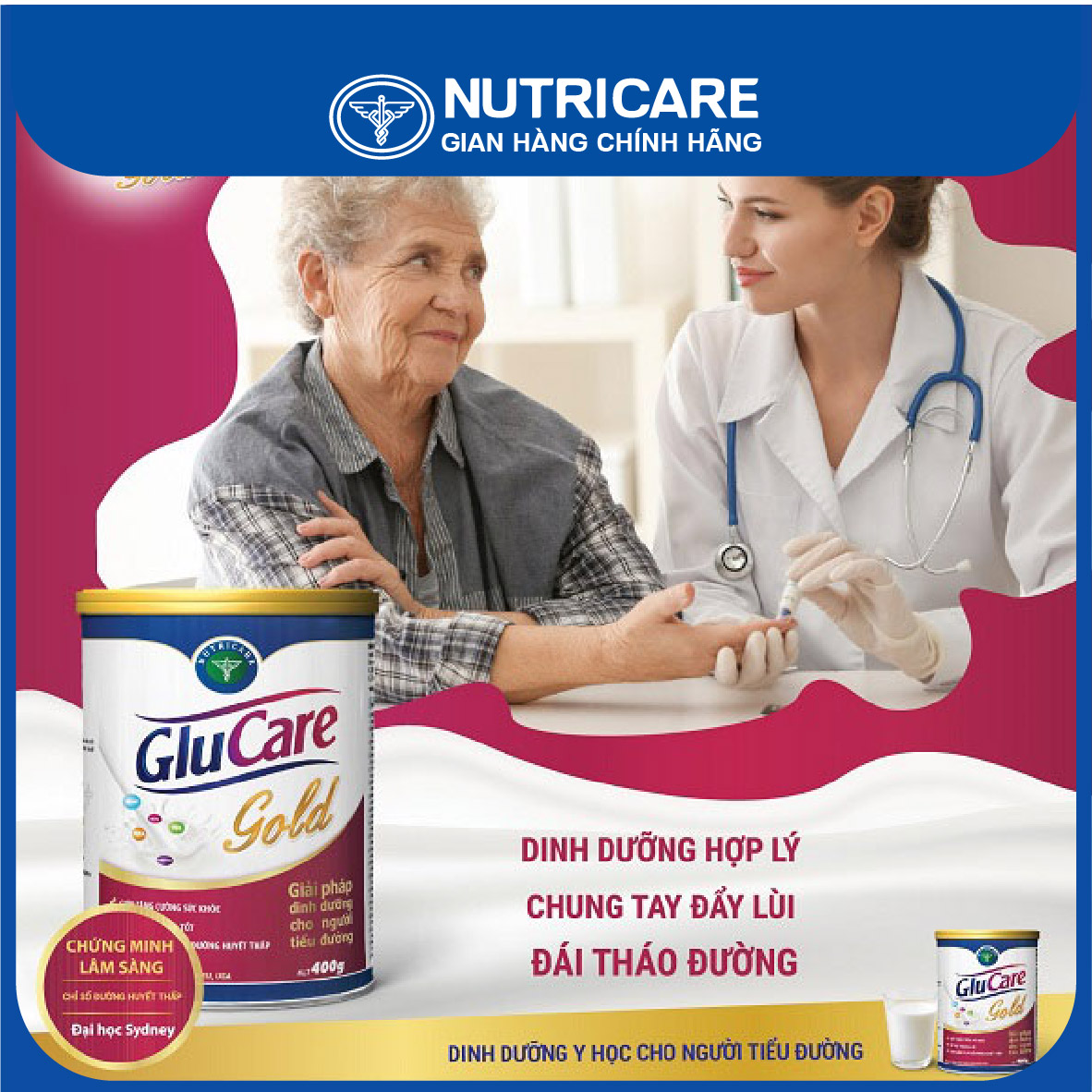 [Tặng 2 lọ yến] Sữa bột Nutricare Glucare Gold dinh dưỡng cho người tiểu đường 900g