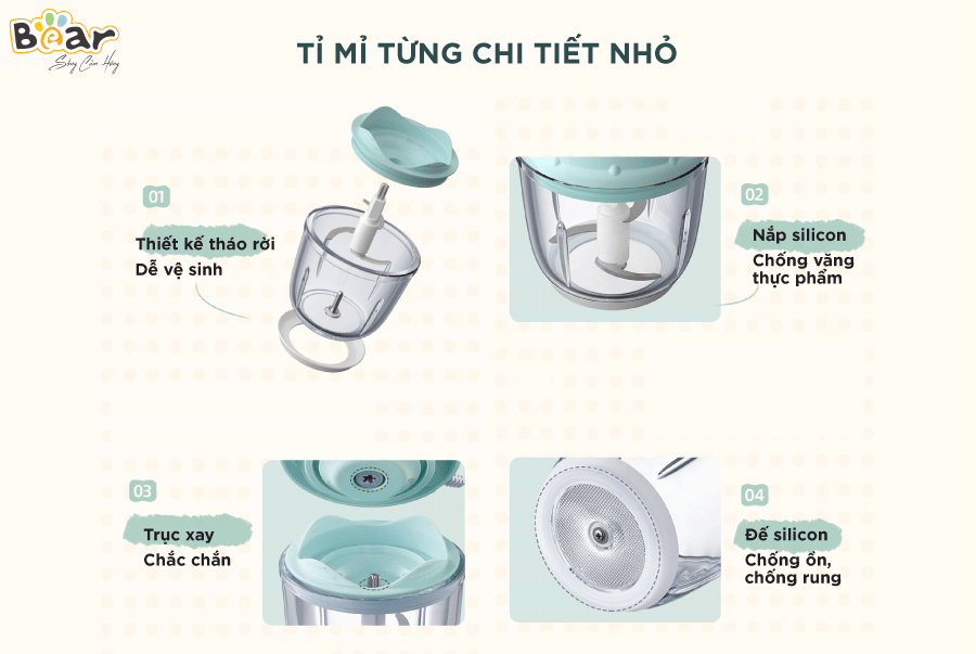 Máy Xay Ăn Dặm Mini 0.6L Bear QSJ-C02K1 (GR-B06V1) - Hàng Chính Hãng