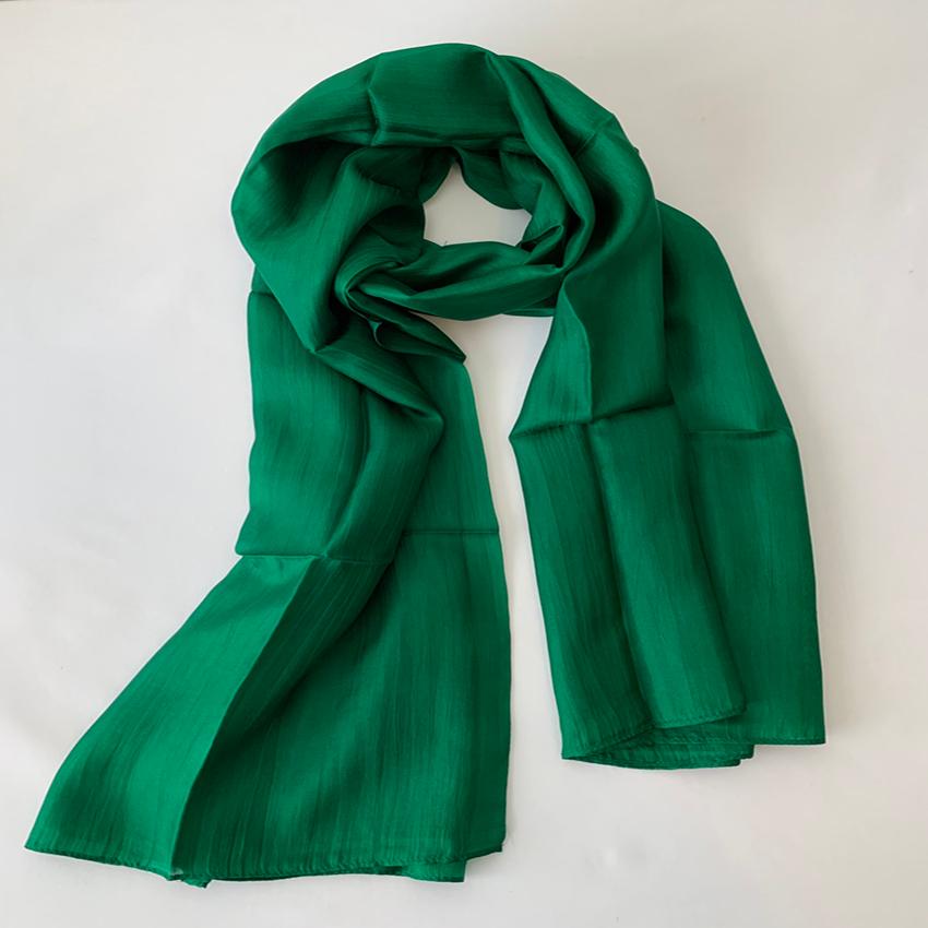 Khăn quàng cổ lụa tơ tằm trơn màu xanh lá, 100silk, hàng thủ công chất lượng cao