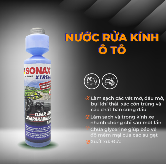 Nước rửa vệ sinh kính lái Sonax đậm đặc cao cấp - Nước làm sạch kính lái ô tô Sonax 250ml - Phụ kiện nội thất ô tô.