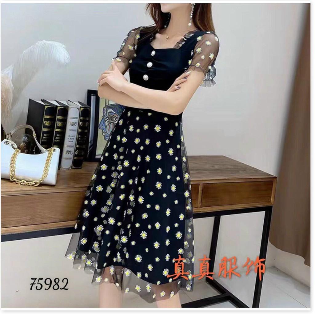 ĐẦM XÒE VOAN LỤA DỰ TIỆC HỌA TIẾT HOA THÊU SIÊU XINH TÔN DÁNG CHO CÁC QUÝ CÔ THỜI TRANG 1HITSTORE1