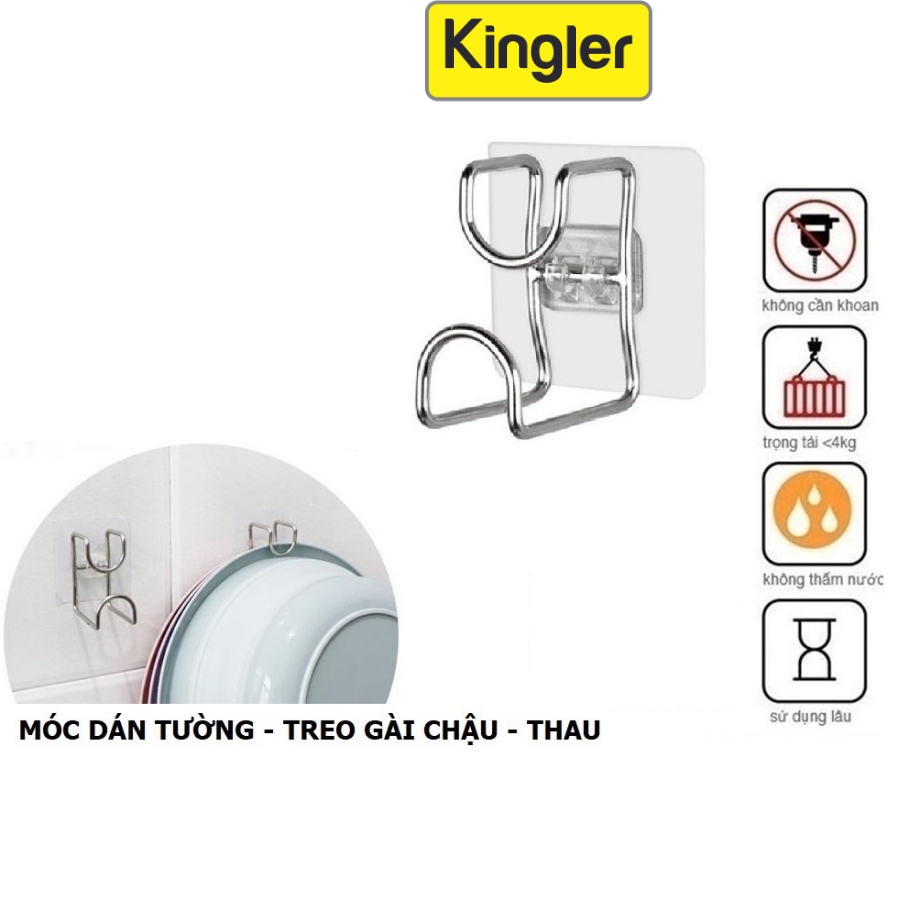 Móc Inox Dán Tường Nhà Tắm, Treo Chậu, Thau, Móc Treo Đồ Đa Năng, Móc Inox Chữ L Gắn Tường Không Khoan Đục. Kingler 2013