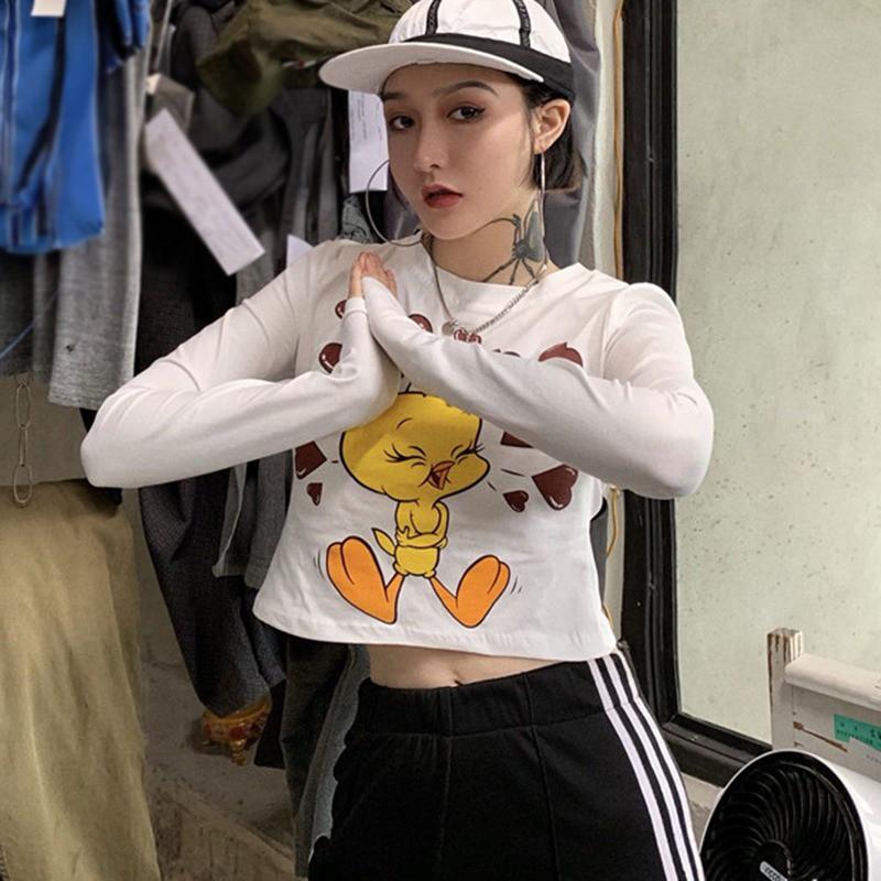 Áo Thun Tay Dài In Hình Hoạt Hình Thời Trang Hàn Quốc Dành Cho Nữ