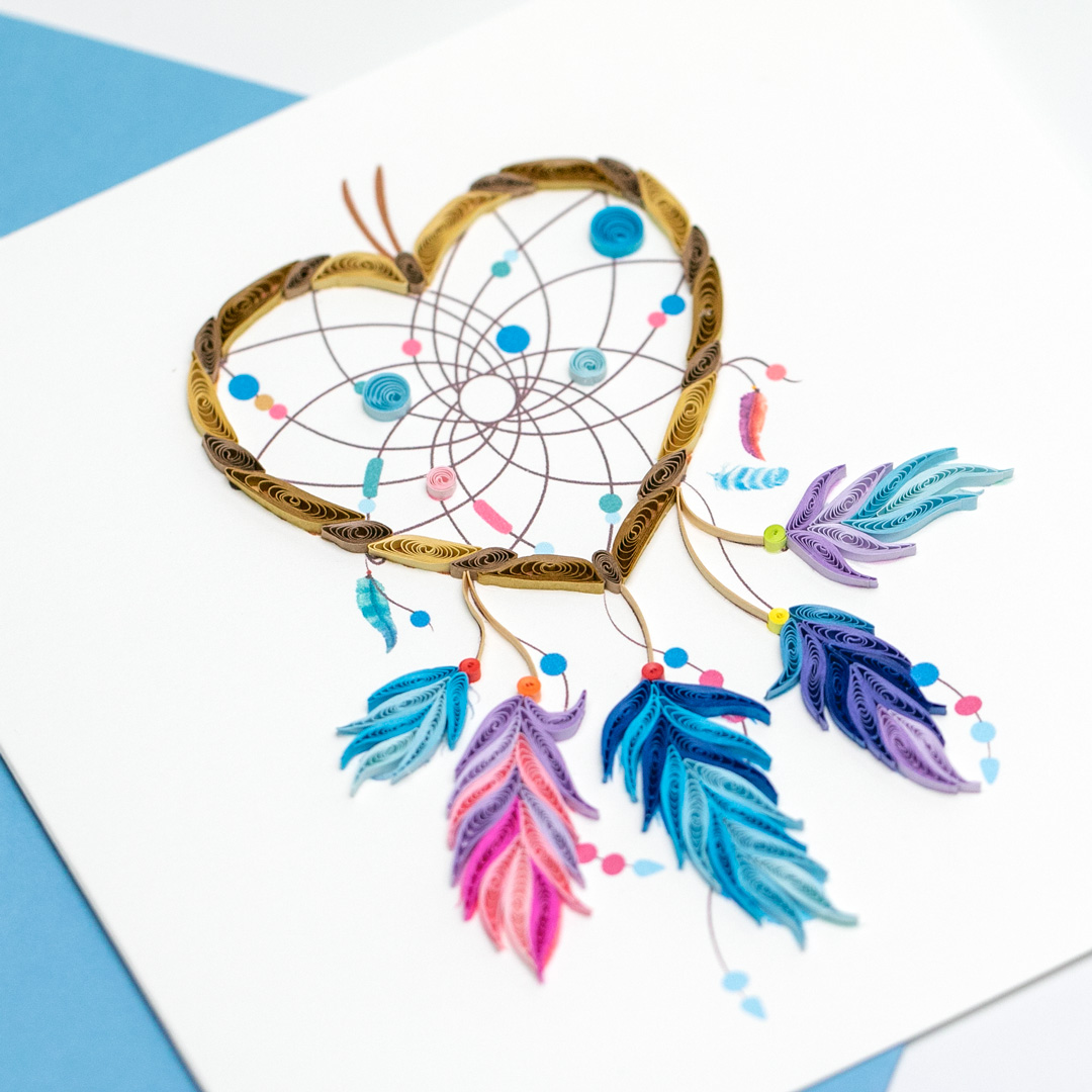 Dreamcatcher trái tim, vòng bắt giấc mơ tình ái - Thiệp giấy xoắn 15 x 15 cm - Thiệp chúc mừng tình yêu