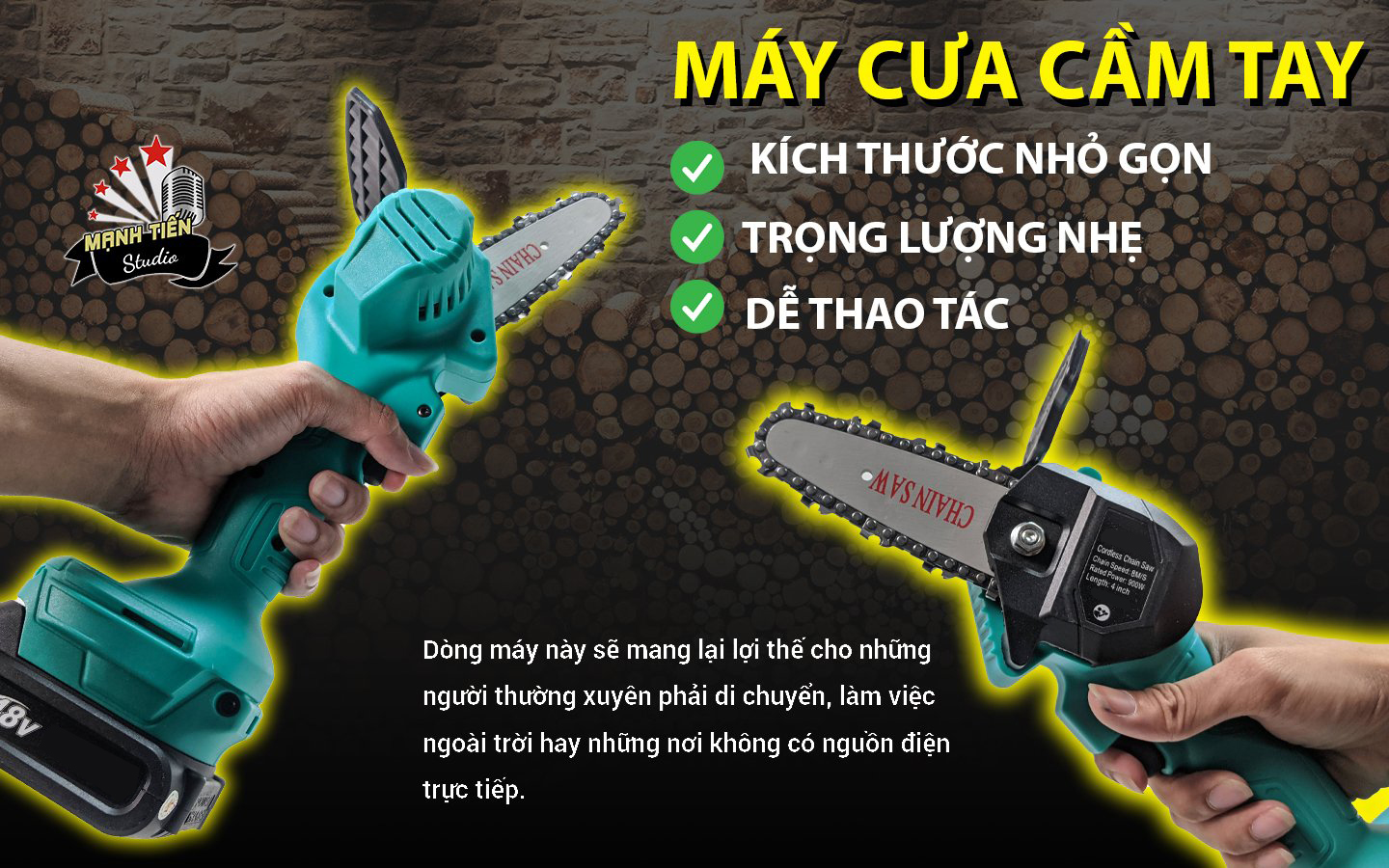 Máy cưa xích cầm tay mini dùng pin Makita 48V - Động cơ chổi than mạnh mẽ, công suất lên đến 900W - Pin li-ion 5 cell có thể sạc lại - Chuyên dụng tỉa cành, cắt gỗ lớn - Nhỏ gọn, tiện lợi, di chuyển dễ dàng - Tặng kèm 2 pin sạc