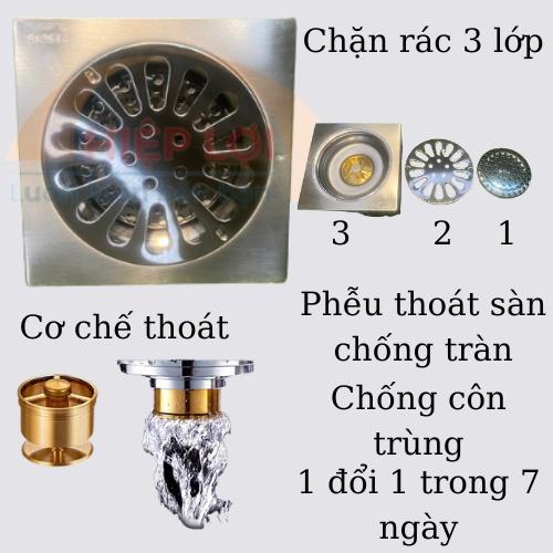 Hố Ga - Phễu Thoát Sàn chống mùi hôi inox 304 HỐ GA LÒ XO dày HẠN CHẾ TRÀO NGƯỢC NƯỚC 12x12cm