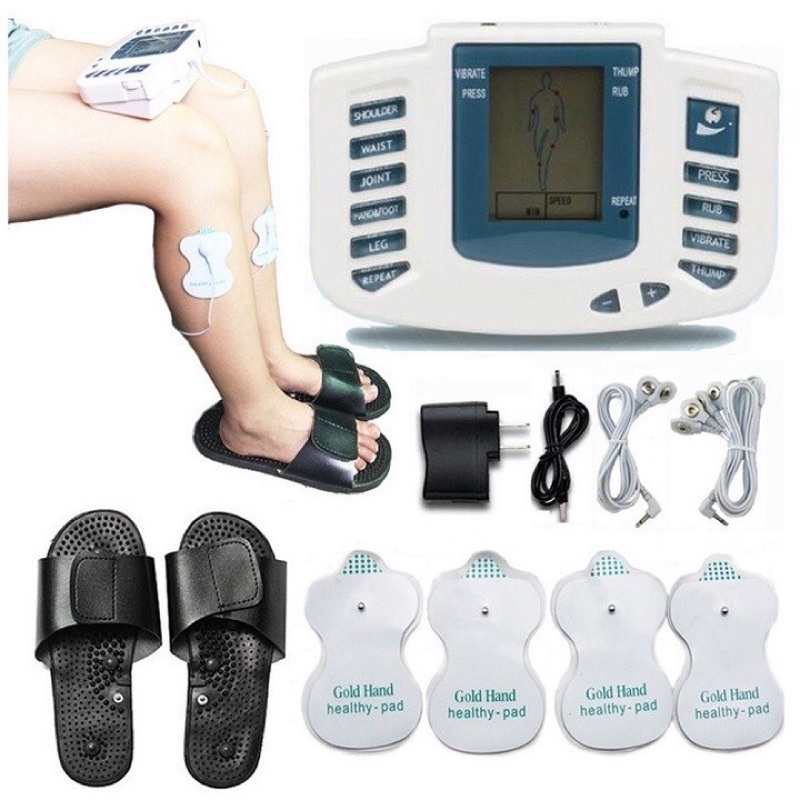 Máy Massage Bấm Huyệt Xung Điện Hỗ Trợ Chăm Sóc Sức Khỏe, 4 Miếng Dán Vật Lý Tiện Dụng