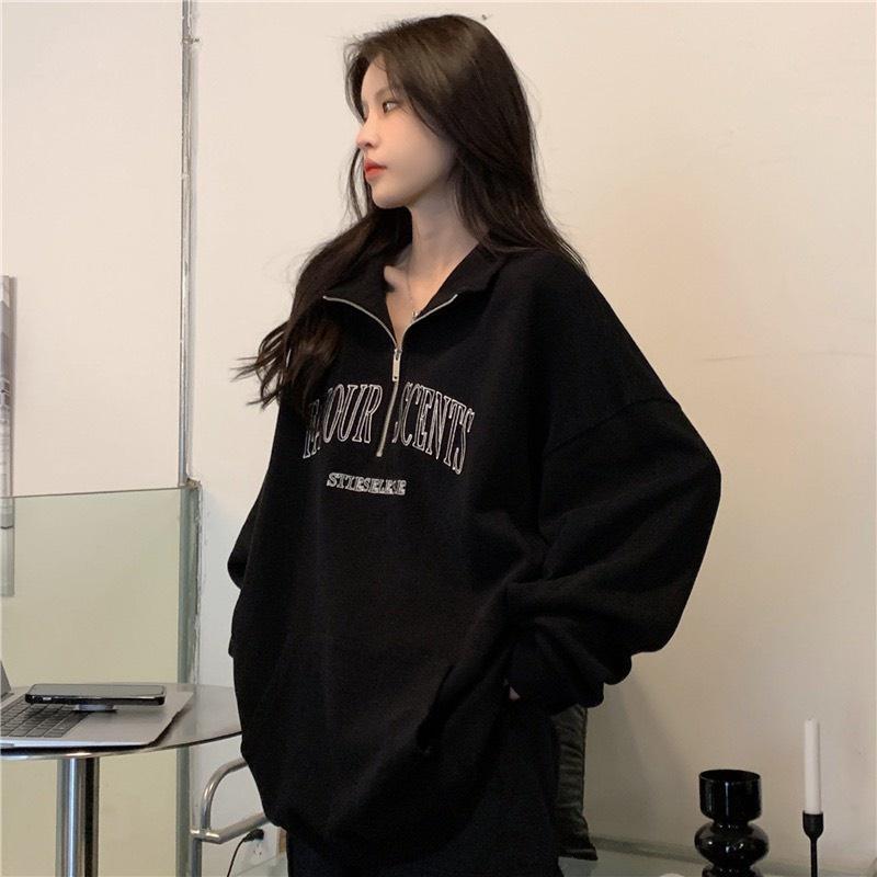 Áo Sweater Nỉ Zip Unisex Cổ Cao In Chữ FAVOUR