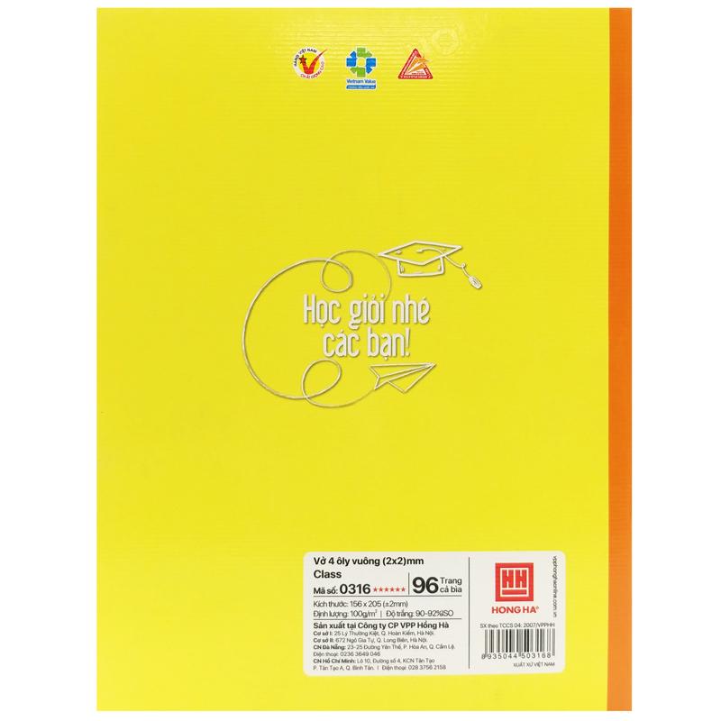 Tập Học Sinh Class Điểm A 4 Ô Ly Vuông 96 Trang 100gsm - Hồng Hà 0316