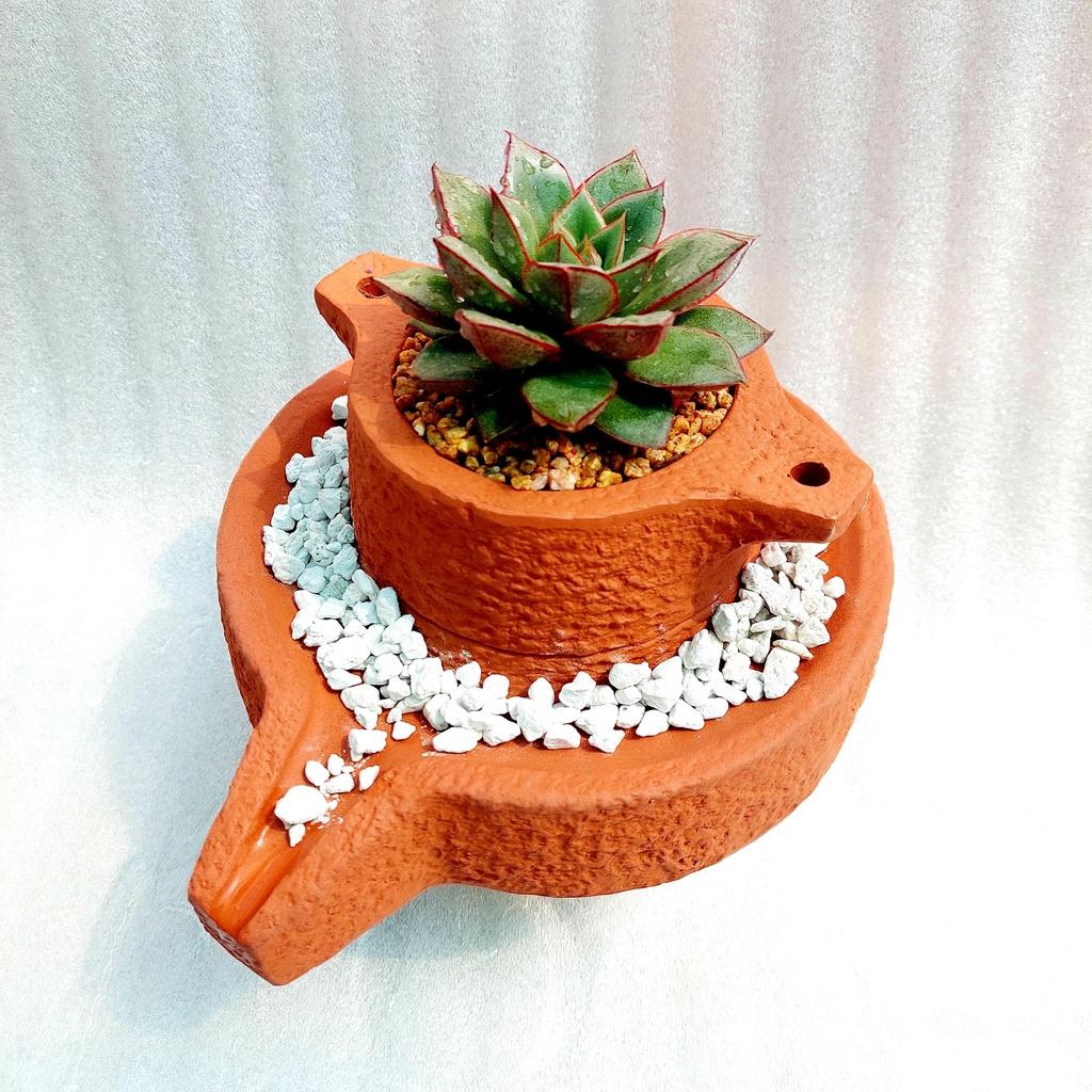 Chậu đất nung - Cối xoay, miệng chậu 10cm, chiều cao 10cm
