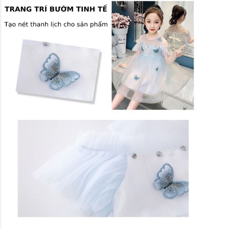 Váy đầm trẻ em phong cách dễ thương, hiện đại, hoạ tiết bướm xanh