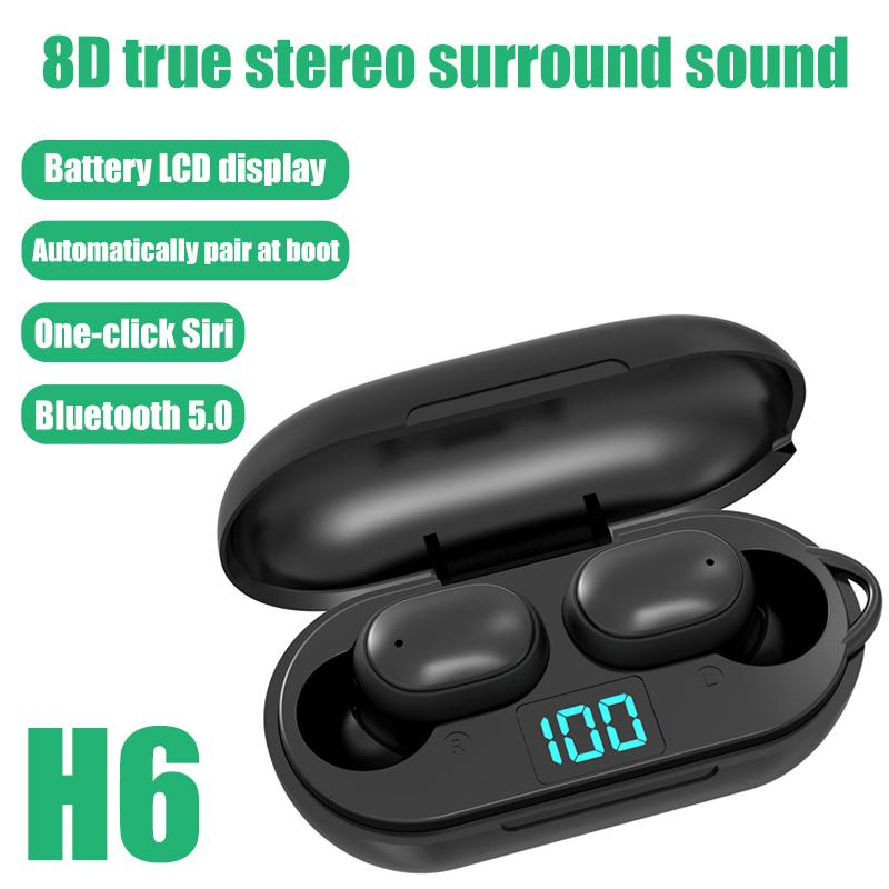 H6 TWS Bluetooth Tai nghe không dây Fone Stereo Digital Stereo Gọi trò chơi Tai nghe Giảm nhiễu âm thanh nổi với nút tai micrô