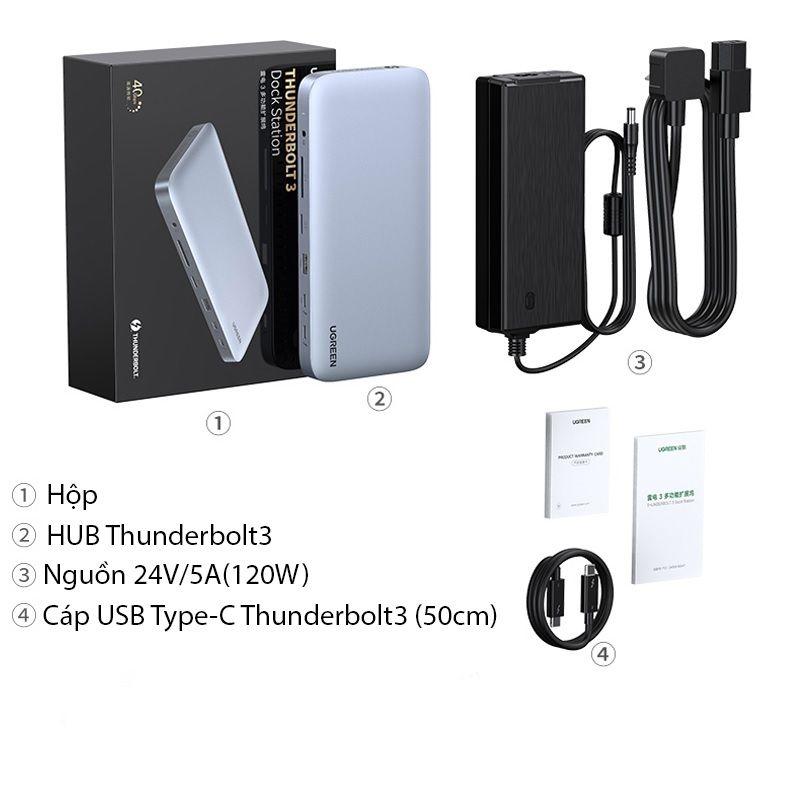 Hình ảnh Ugreen UG80547CM355TK 8K 60Hz + 2 cổng Thunderbolt 3 + displayport + 3.5mm + 2 * USB A 3.1 + USB 3.0 + RJ45 Gigabit + SD / TF + usb type c 3.1 + Cổng 120W DC Docking USB bộ chuyển đổi Usb type c màu xám - HÀNG CHÍNH HÃNG