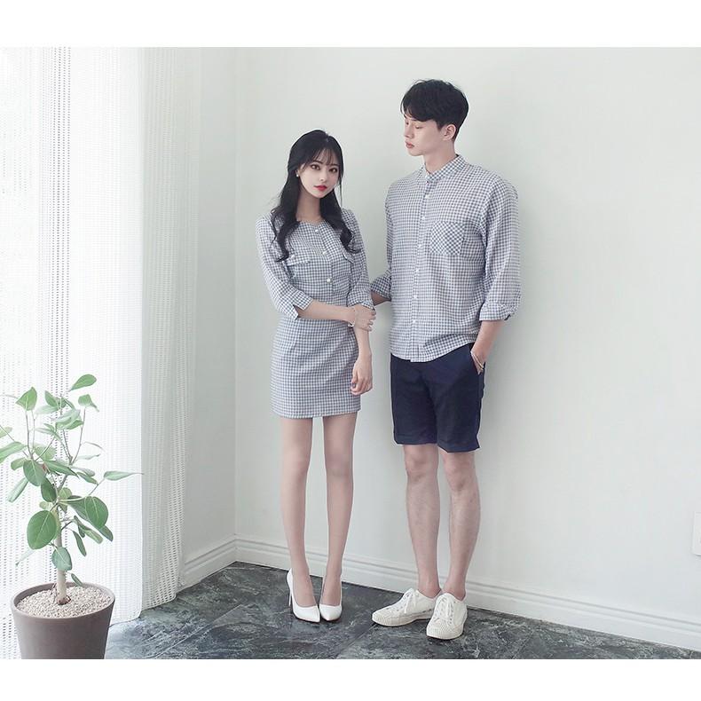 Áo đôi nam nữ FREESHIPSet áo váy sơ mi caro thời trang Hàn Quốc -couple AV77