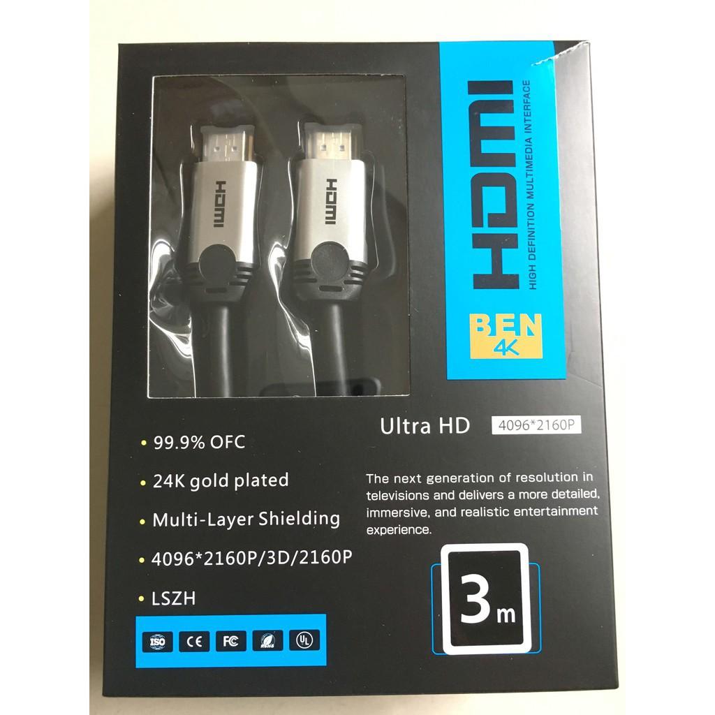 Dây HDMI Ben4K ABS 3M chuẩn 2.0 hỗ trợ Full3D 4K jack mạ vàng