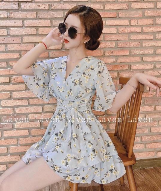 Đầm xoè lụa hoa cột nơ eo xinh lung linh