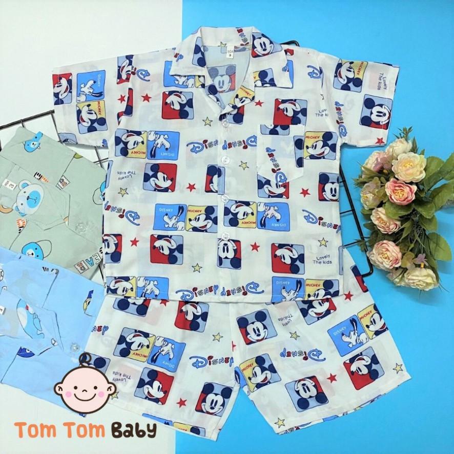 Bộ quần áo bé trai Pijama CỘC TAY chất vải tole, lanh 2 da loại 1 mềm, mịn, mát size 9-29 kg, hàng xưởng may Vi