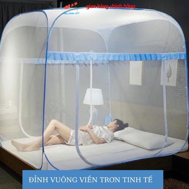 Màn đỉnh vuông cao cấp gấp gọn thông minh kiểu dáng đỉnh vuông rộng rãi, thông thoáng - Mùng ngủ chống muỗi đủ kích cỡ phù hợp với mọi loại giường, khung thép dẻo cực bền dễ uốn gấp gọn khi không dùng