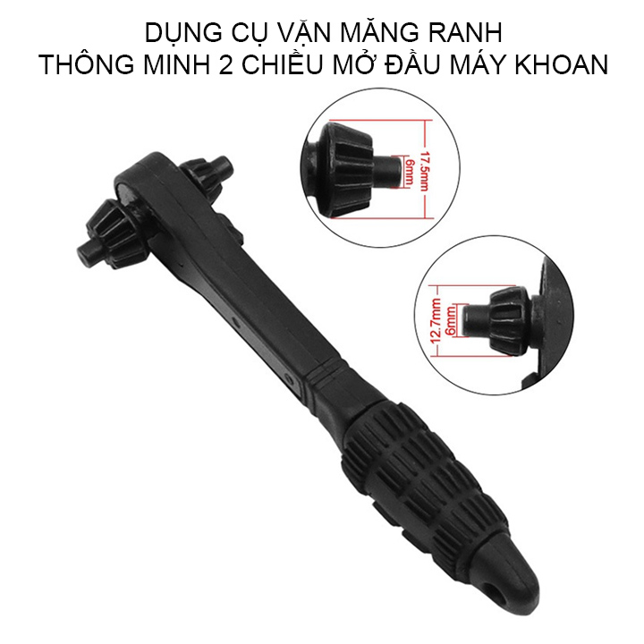Tay vặn măng ranh 2 chiều mở đầu máy khoan, với 2 đầu D12.7mm và D17.5mm
