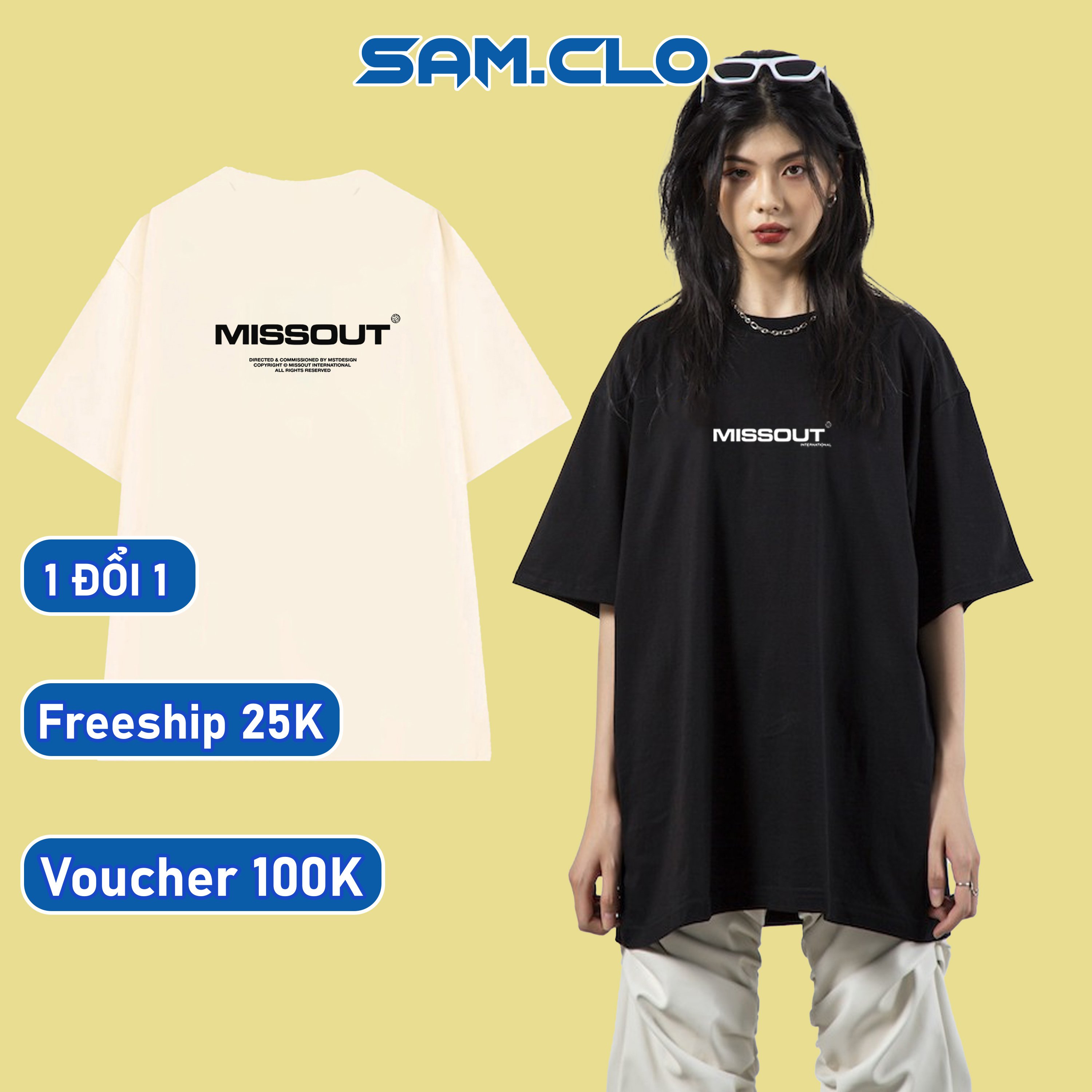 Áo thun tay lỡ SAM CLO nam nữ form rộng Unisex mềm mại, thoáng mát mặc cặp, nhóm in chữ MISSOUT - 100% COTTON