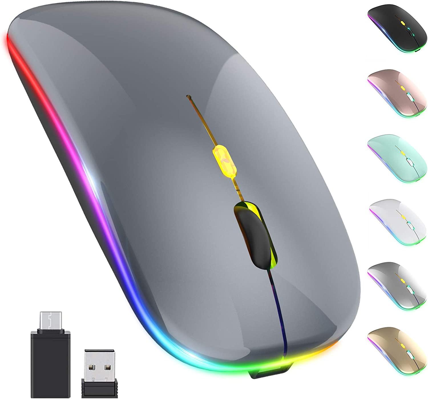 Chuột không dây, Chuột cơ sở quang điện thoại di động di động có thể sạc lại 2.4g với máy thu USB / Type-C, 3 DPI có thể điều chỉnh cho máy tính xách tay, PC, máy tính xách tay