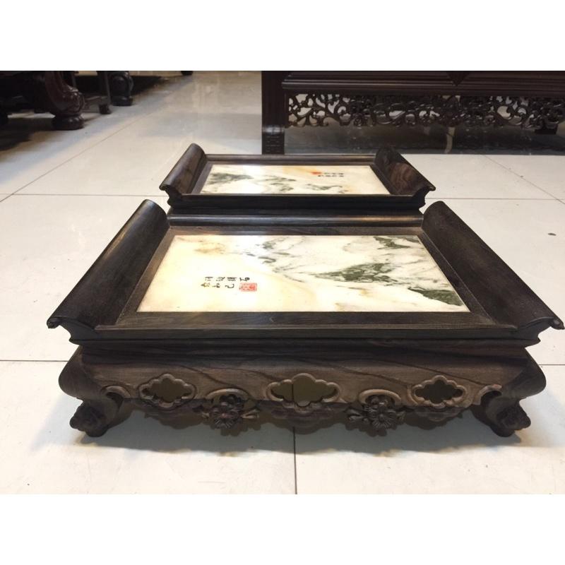 Khay trà gỗ trắc,gỗ mun đục bông mai mặt phối đá tàu đẹp