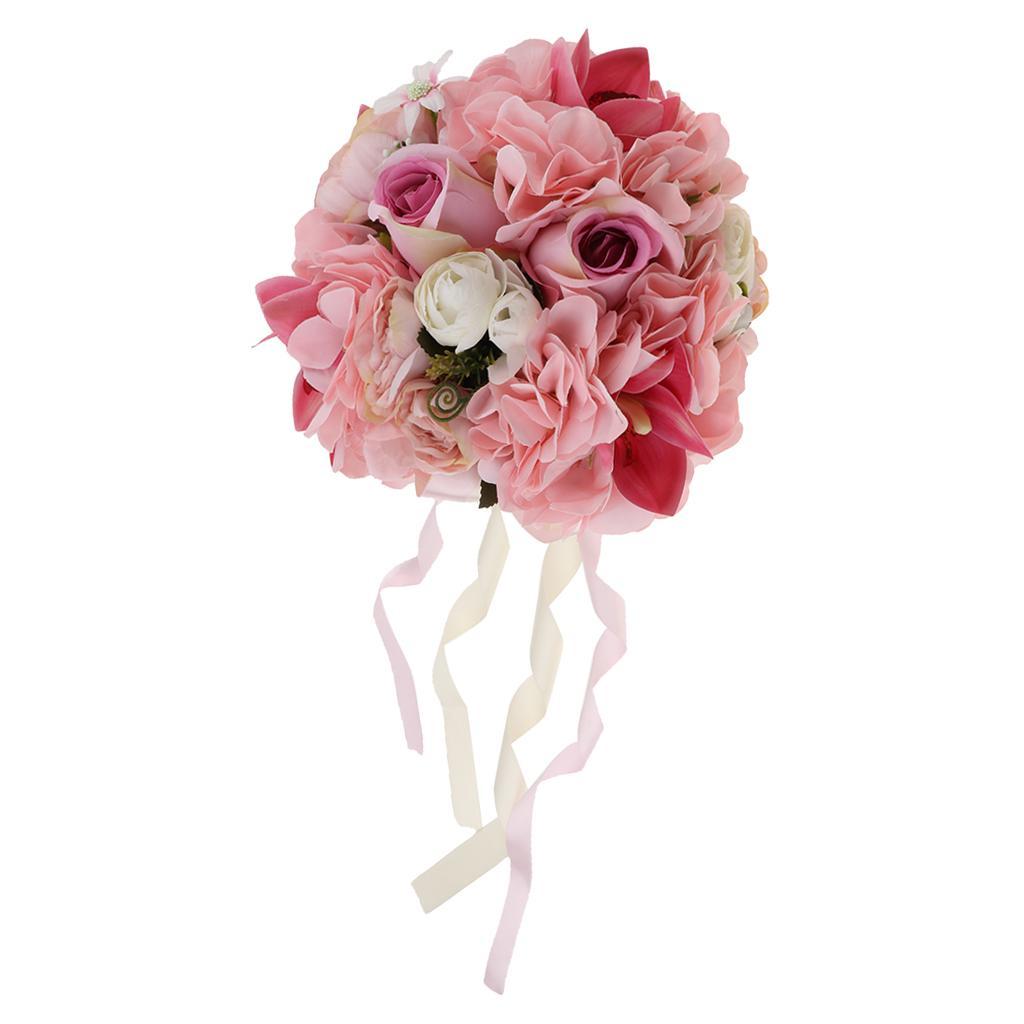 Pink-Artificial Bridal Bouquet Flower Wedding Party Flower Girl Supply Decor