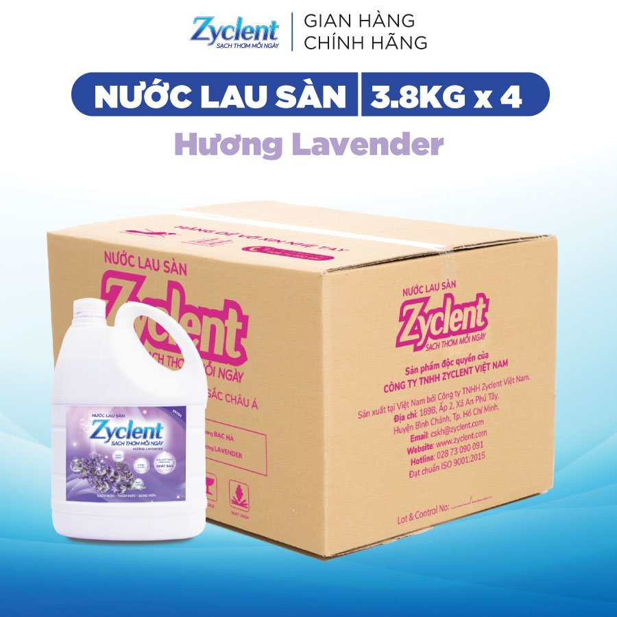 Thùng Nước Lau Sàn ZYCLENT EXTRA Hương Lavender - (3.8KG x 4 CAN)