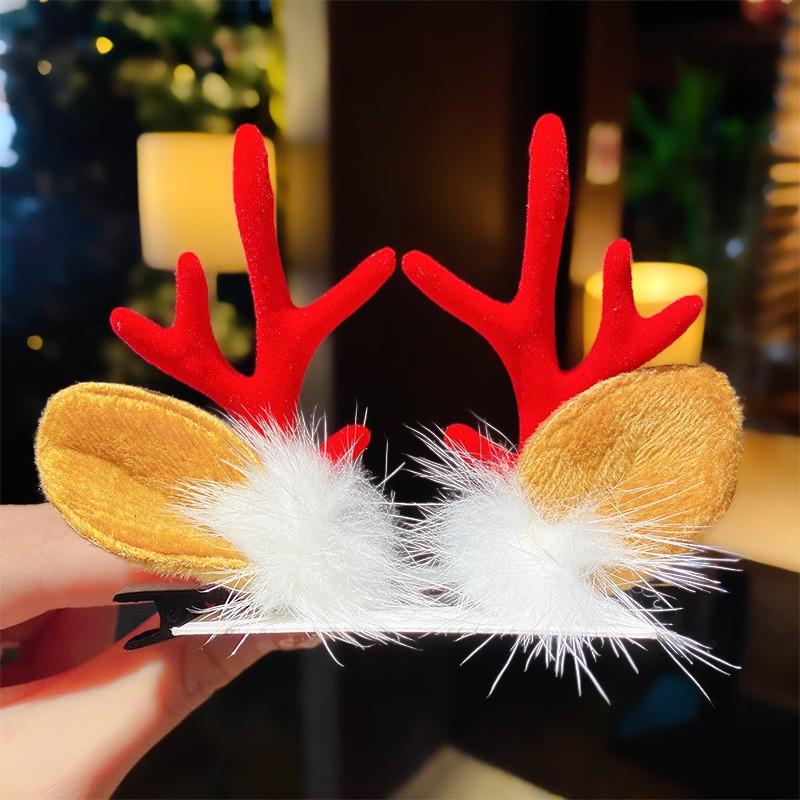 Kẹp tóc noel tai hươu bông nâu sừng đỏ